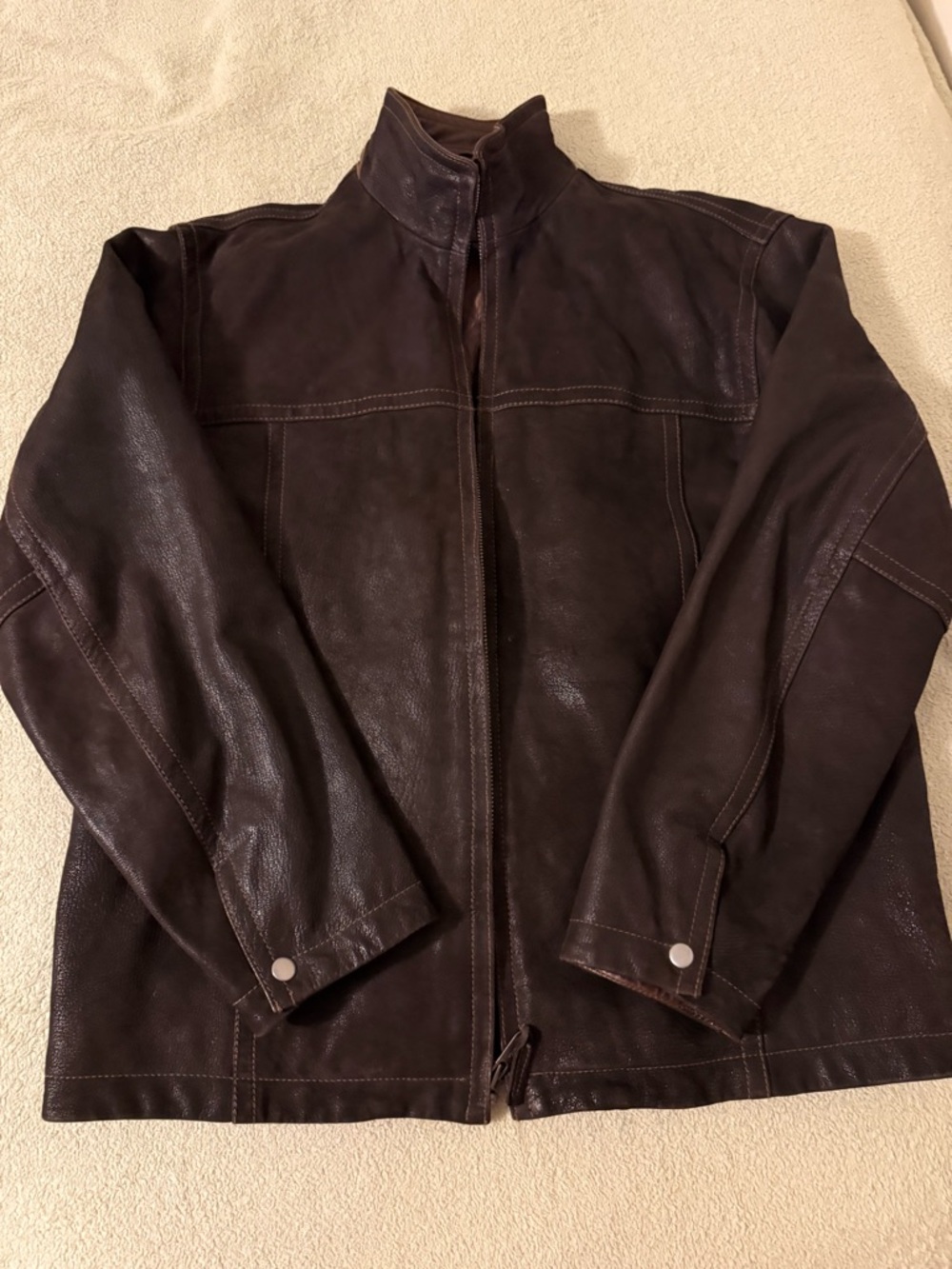 Men's Dark Brown Leather Bomber Zip Jacket